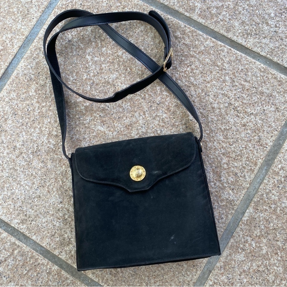 HF High Fashion Black suede crossbody purse